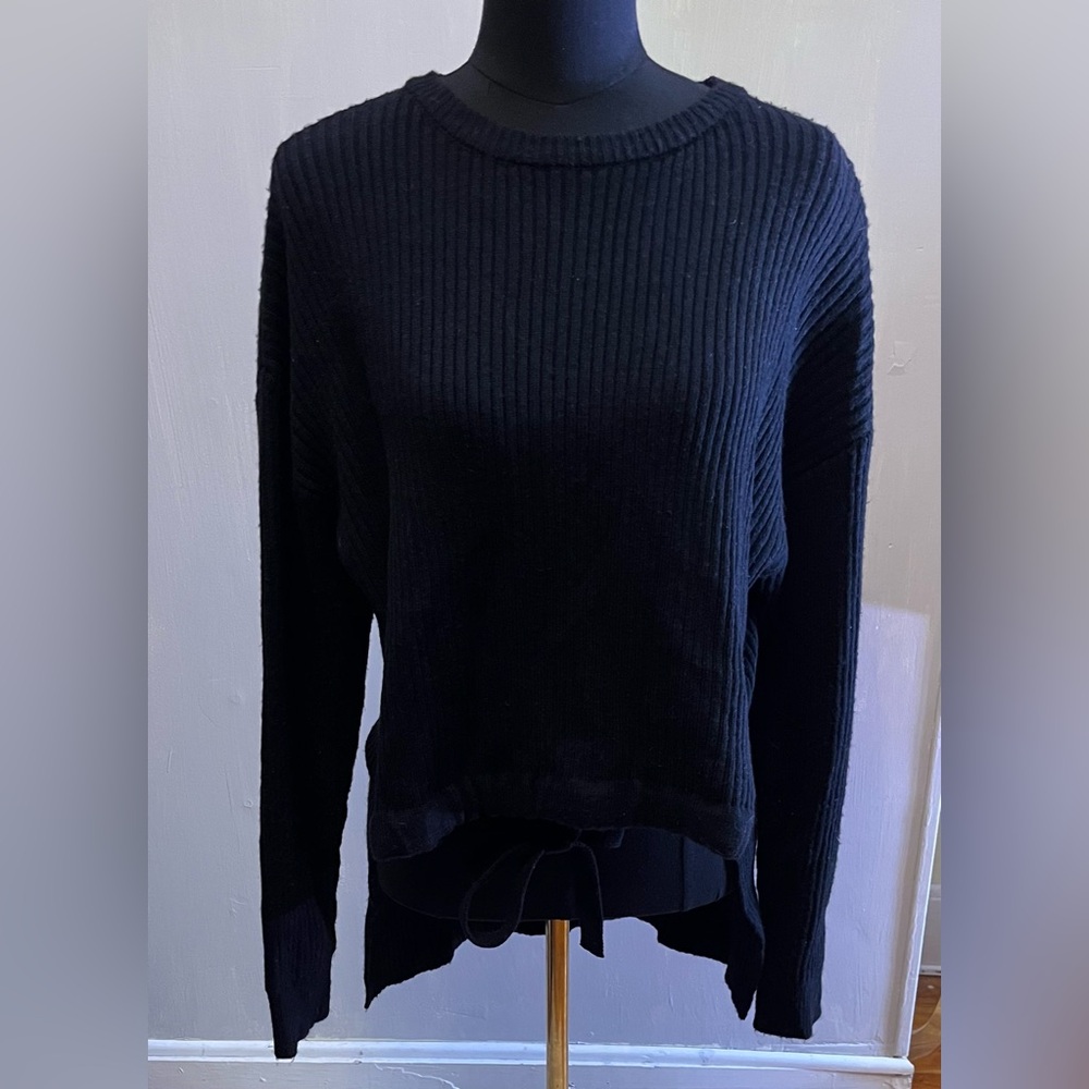 Azelea Women’s CableKnit Asymmetrical High/Low Black Wool Blend Sweater XL NWT’s